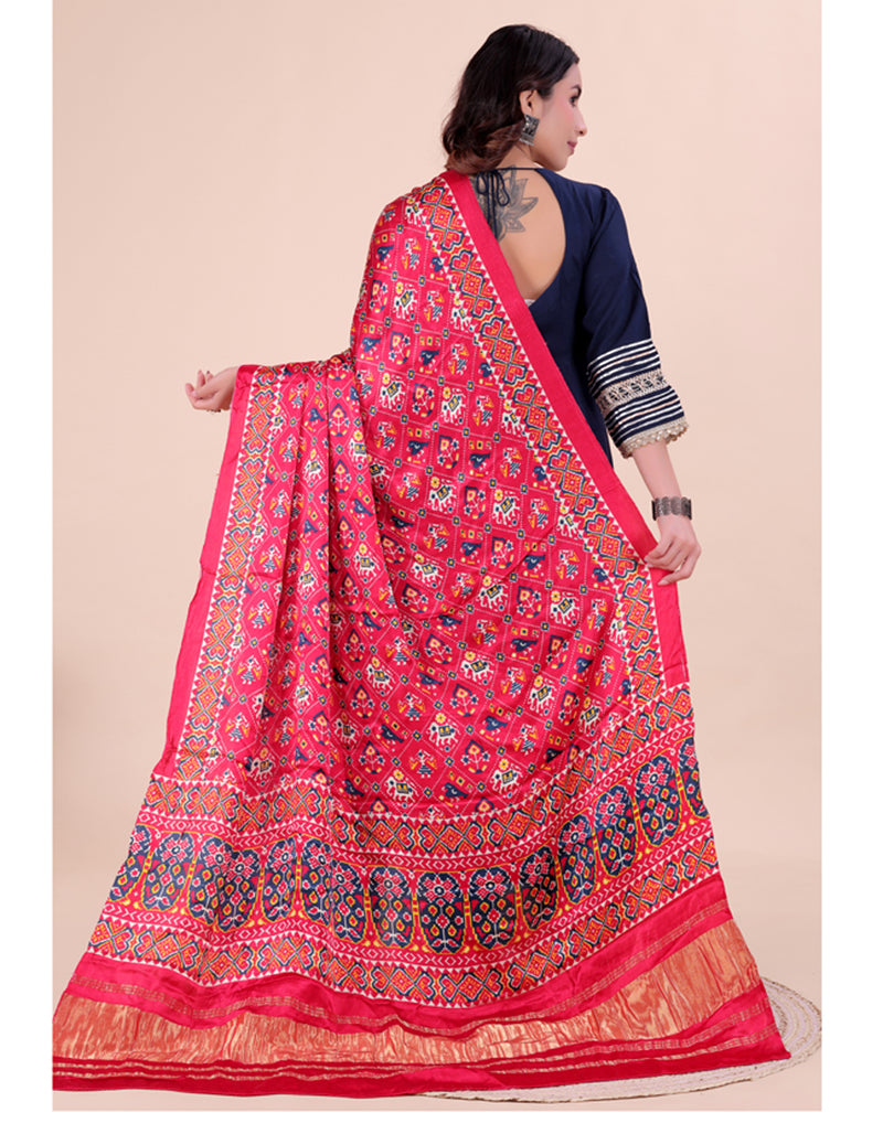 Red Women's Gaji Silk Dupatta suitable for Navratri, Diwali & All Occasions DB2200