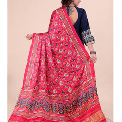 Red Women's Gaji Silk Dupatta suitable for Navratri, Diwali & All Occasions DB2200