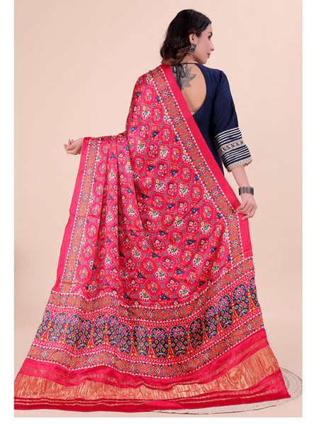 Red Women's Gaji Silk Dupatta suitable for Navratri, Diwali & All Occasions DB2200