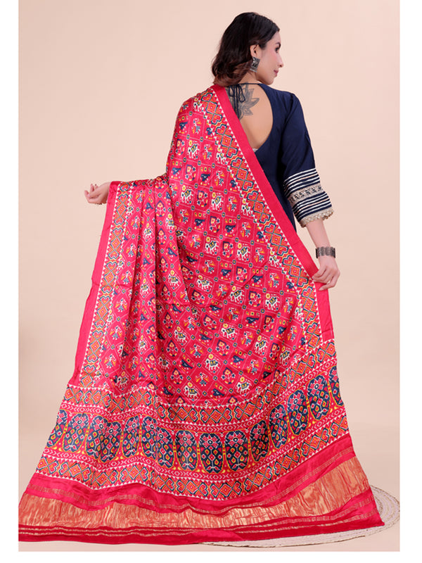 Red Women's Gaji Silk Dupatta suitable for Navratri, Diwali & All Occasions DB2200