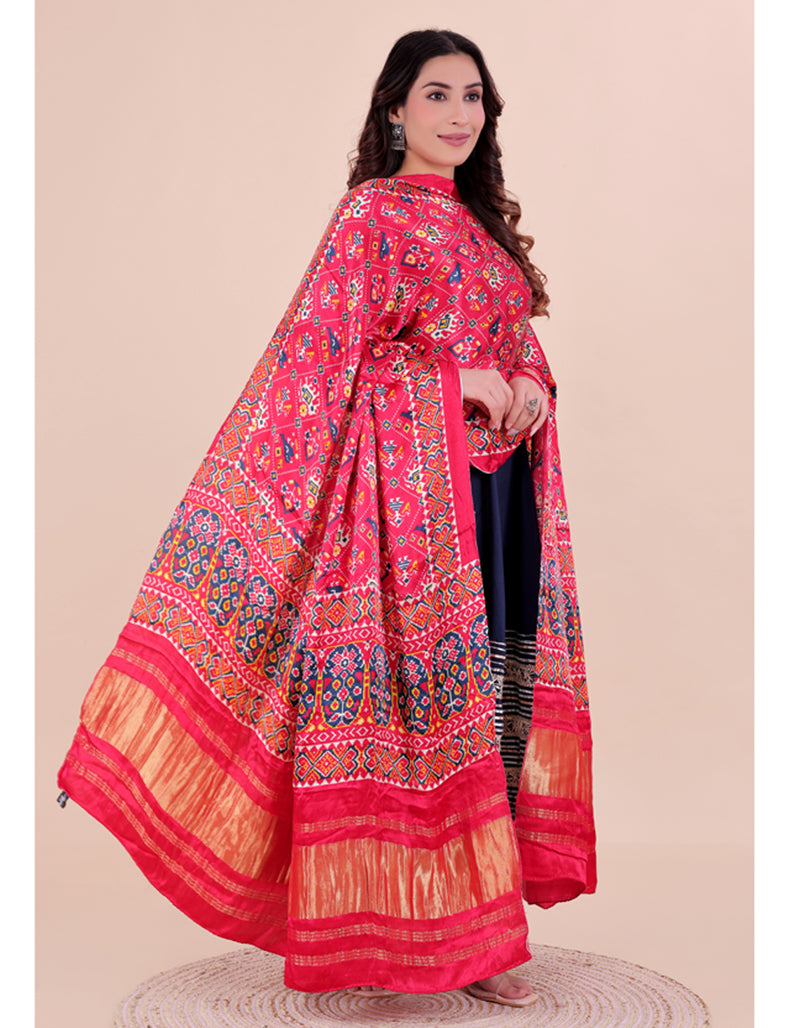 Red Women's Gaji Silk Dupatta suitable for Navratri, Diwali & All Occasions DB2200