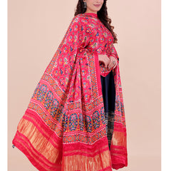 Red Women's Gaji Silk Dupatta suitable for Navratri, Diwali & All Occasions DB2200