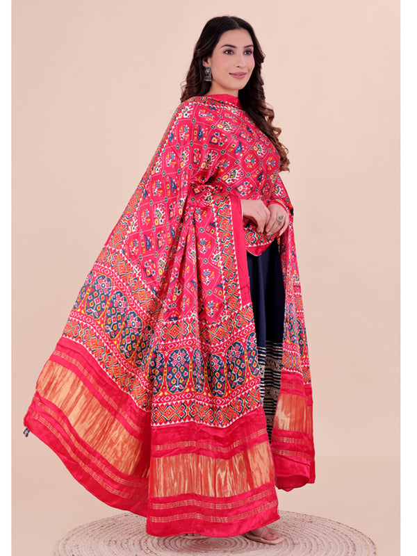 Red Women's Gaji Silk Dupatta suitable for Navratri, Diwali & All Occasions DB2200