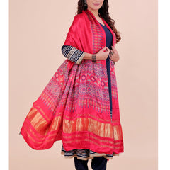 Red Women's Gaji Silk Dupatta suitable for Navratri, Diwali & All Occasions DB2200