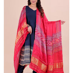 Red Women's Gaji Silk Dupatta suitable for Navratri, Diwali & All Occasions DB2201