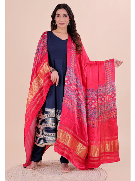 Red Women's Gaji Silk Dupatta suitable for Navratri, Diwali & All Occasions DB2201