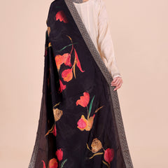 Black Women's Viscose Dola Silk Dupatta suitable for Navratri, Diwali & All Occasions DB2211