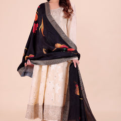 Black Women's Viscose Dola Silk Dupatta suitable for Navratri, Diwali & All Occasions DB2211