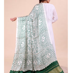 White Women's Gaji Silk Dupatta suitable for Navratri, Diwali & All Occasions DB2202
