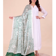 White Women's Gaji Silk Dupatta suitable for Navratri, Diwali & All Occasions DB2202