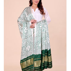 White Women's Gaji Silk Dupatta suitable for Navratri, Diwali & All Occasions DB2202