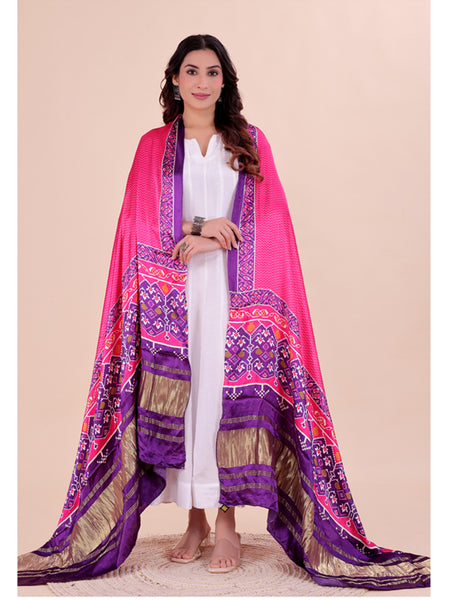 Pink Women's Gaji Silk Dupatta suitable for Navratri, Diwali & All Occasions DB2203