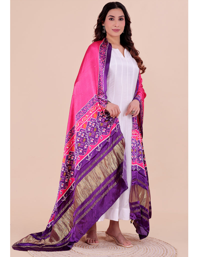 Pink Women's Gaji Silk Dupatta suitable for Navratri, Diwali & All Occasions DB2203