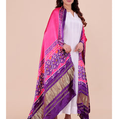 Pink Women's Gaji Silk Dupatta suitable for Navratri, Diwali & All Occasions DB2203