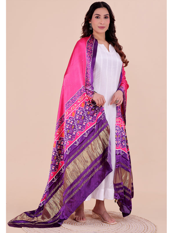 Pink Women's Gaji Silk Dupatta suitable for Navratri, Diwali & All Occasions DB2203