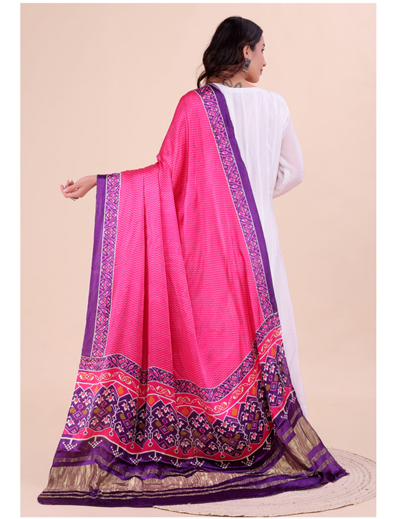 Pink Women's Gaji Silk Dupatta suitable for Navratri, Diwali & All Occasions DB2203