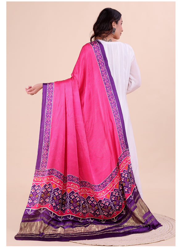 Pink Women's Gaji Silk Dupatta suitable for Navratri, Diwali & All Occasions DB2203