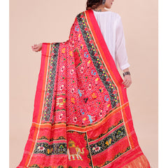 Red Women's Gaji Silk Dupatta suitable for Navratri, Diwali & All Occasions DB2204