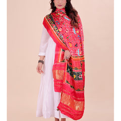 Red Women's Gaji Silk Dupatta suitable for Navratri, Diwali & All Occasions DB2204