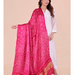 Pink Women's Gaji Silk Dupatta suitable for Navratri, Diwali & All Occasions DB2205