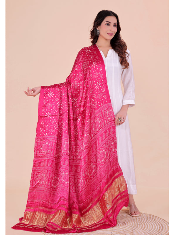 Pink Women's Gaji Silk Dupatta suitable for Navratri, Diwali & All Occasions DB2205