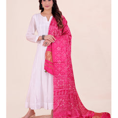 Pink Women's Gaji Silk Dupatta suitable for Navratri, Diwali & All Occasions DB2205