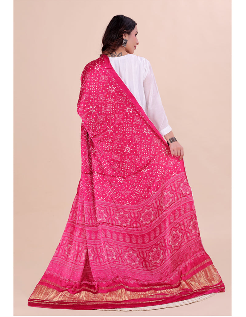 Pink Women's Gaji Silk Dupatta suitable for Navratri, Diwali & All Occasions DB2205