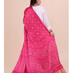Pink Women's Gaji Silk Dupatta suitable for Navratri, Diwali & All Occasions DB2205