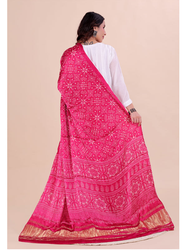 Pink Women's Gaji Silk Dupatta suitable for Navratri, Diwali & All Occasions DB2205