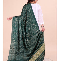 Green Women's Gaji Silk Dupatta suitable for Navratri, Diwali & All Occasions DB2206