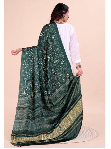 Green Women's Gaji Silk Dupatta suitable for Navratri, Diwali & All Occasions DB2206