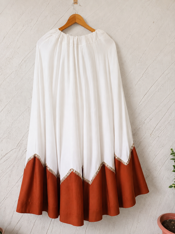 Cotton Silk WHITE-BROWN Stitched Lehenga  for Navratri DBL5046