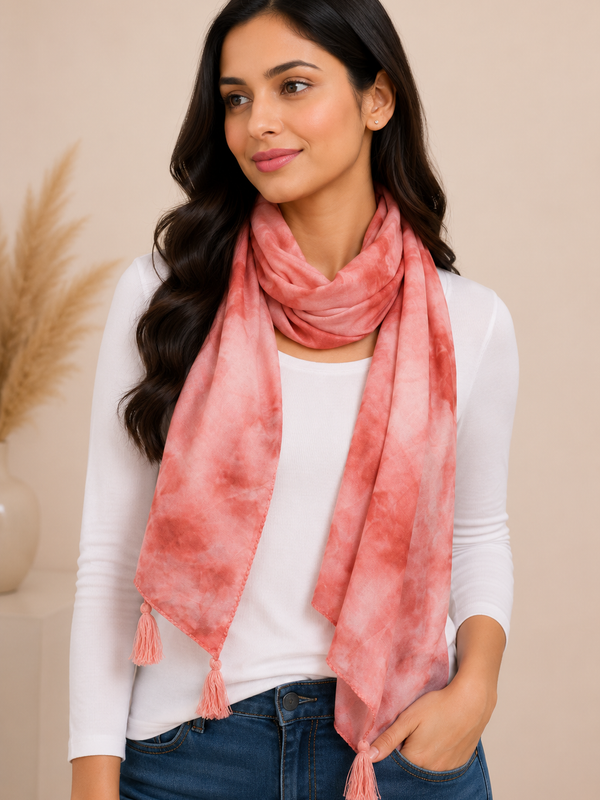Splendid Beige Tie Dye Muslin Everyday Scarves/Stoles for Women SC100