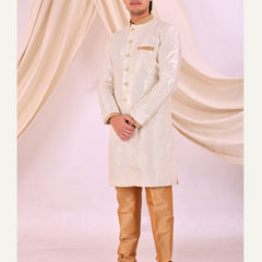 White Silk Blend Sherwani Set with White Pyjama for Men - DBMS1002