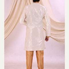 White Silk Blend Sherwani Set with White Pyjama for Men - DBMS1002