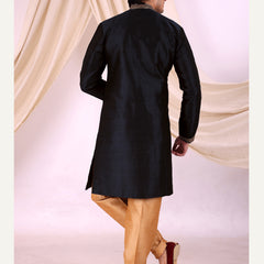 Black Silk Blend Sherwani Set with Beige Pyjama for Men - DBMS1004