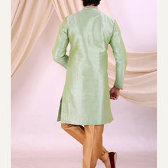 Pista Green Silk Blend Sherwani Set with Beige Pyjama for Men - DBMS1007