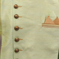 Pista Green Silk Blend Sherwani Set with Beige Pyjama for Men - DBMS1007