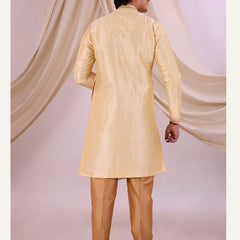 Beige Silk Blend Sherwani Set with Beige Pyjama for Men - DBMS1008