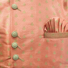 Peach Silk Blend Sherwani Set with Beige Pyjama for Men - DBMS1011