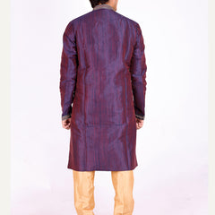 Purple Silk Blend Sherwani Set with Beige Pyjama for Men - DBMS1015