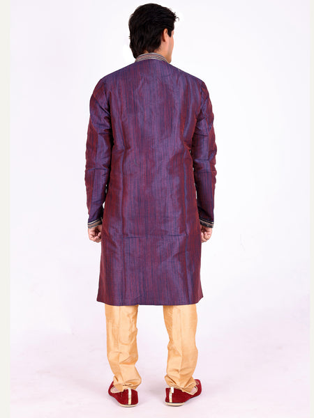 Purple Silk Blend Sherwani Set with Beige Pyjama for Men - DBMS1015