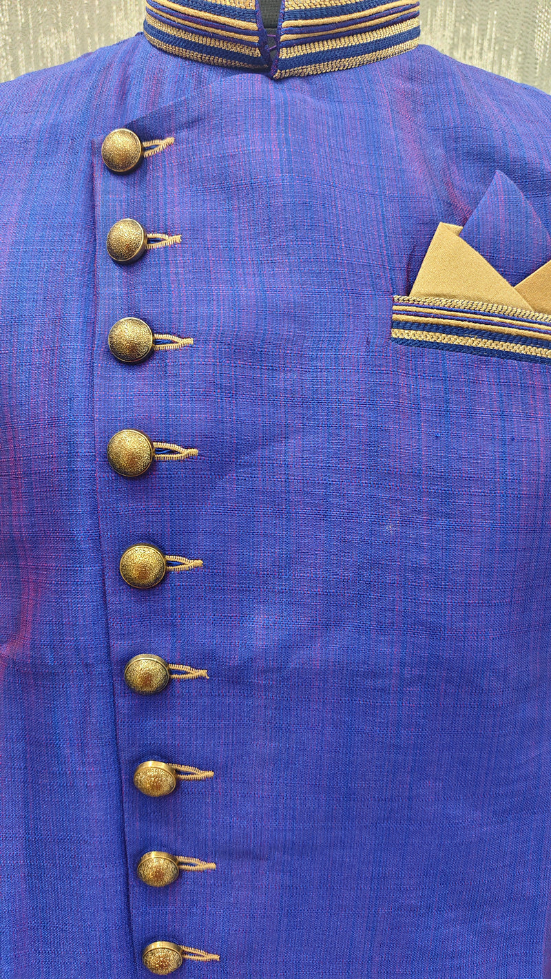 Purple Silk Blend Sherwani Set with Beige Pyjama for Men - DBMS1015