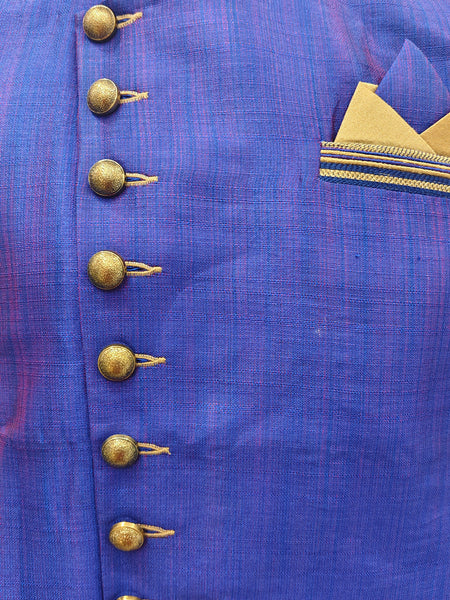 Purple Silk Blend Sherwani Set with Beige Pyjama for Men - DBMS1015
