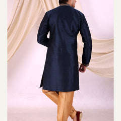 Navy Blue Silk Blend Sherwani Set with Beige Pyjama for Men - DBMS1016