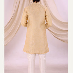Cream Silk Blend Sherwani Set with White Pyjama for Men - DBMS1019