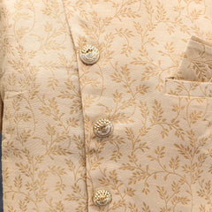 Cream Silk Blend Sherwani Set with White Pyjama for Men - DBMS1019