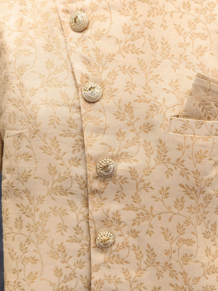 Cream Silk Blend Sherwani Set with White Pyjama for Men - DBMS1019