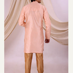 Peach Silk Blend Sherwani Set with Beige Pyjama for Men - DBMS1022