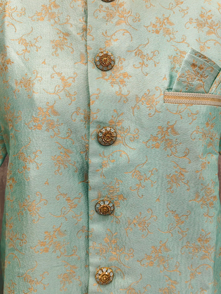 Sky Blue Silk Blend Sherwani Set with White Pyjama for Men - DBMS1025